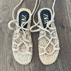 Zara Ankle-Wrap Espadrille Woven Sandal